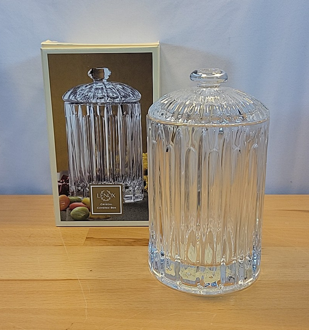 Lenox Crystal Covered Box Candy Dish w/ lid- # 6344964 - 7" Tall Glass Cylinder